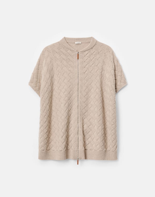lafayette148 Wool-Cashmere Basket Stitch Zip Front Poncho