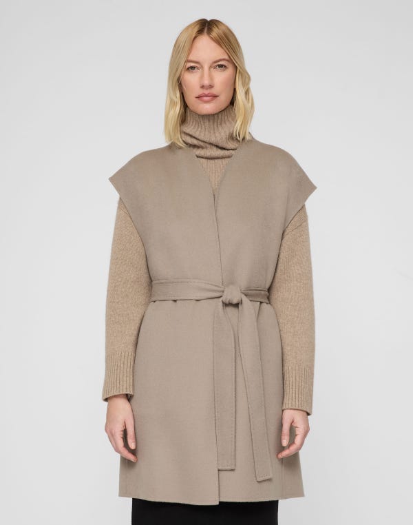 Lafayette148 Wool-Cashmere Double Face Open Front Belted Vest
