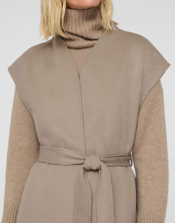 Lafayette148 Wool-Cashmere Double Face Open Front Belted Vest