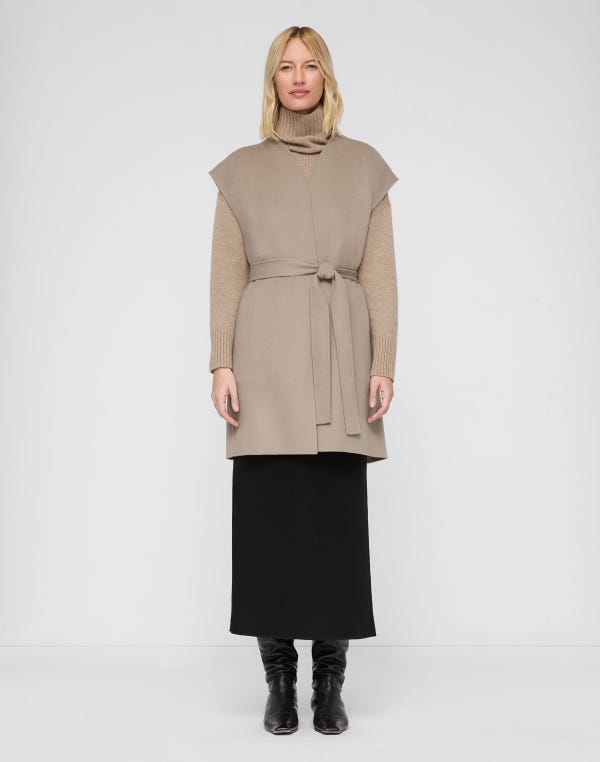 Lafayette148 Wool-Cashmere Double Face Open Front Belted Vest