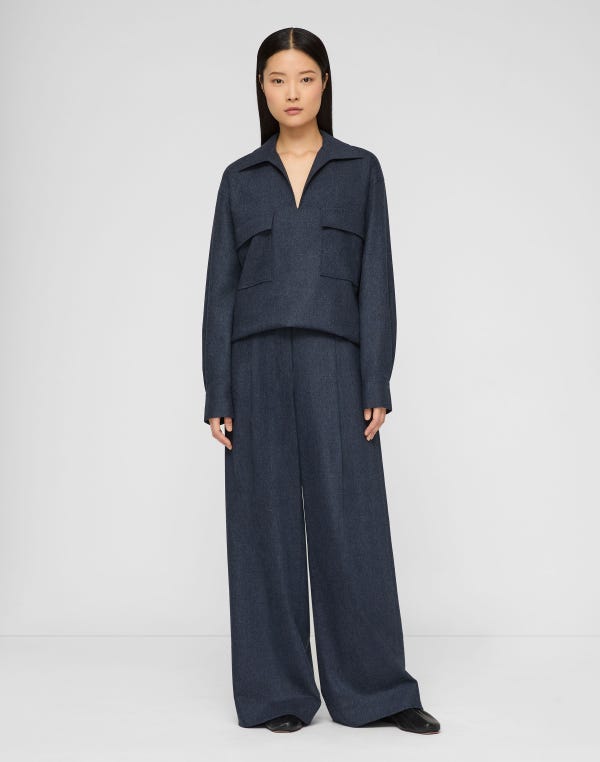 Lafayette148 Wool-Cashmere Flannel Astor Pleated Wide Leg Pant
