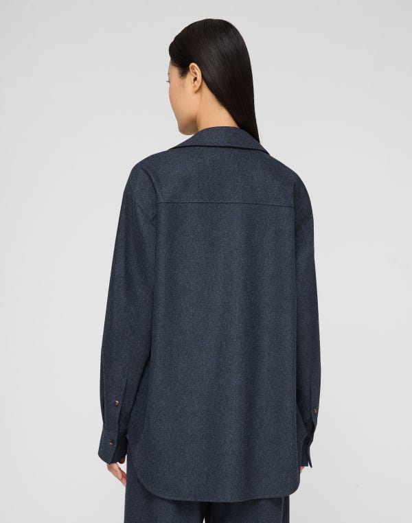 Lafayette148 Wool-Cashmere Flannel Pocket Popover Shirt