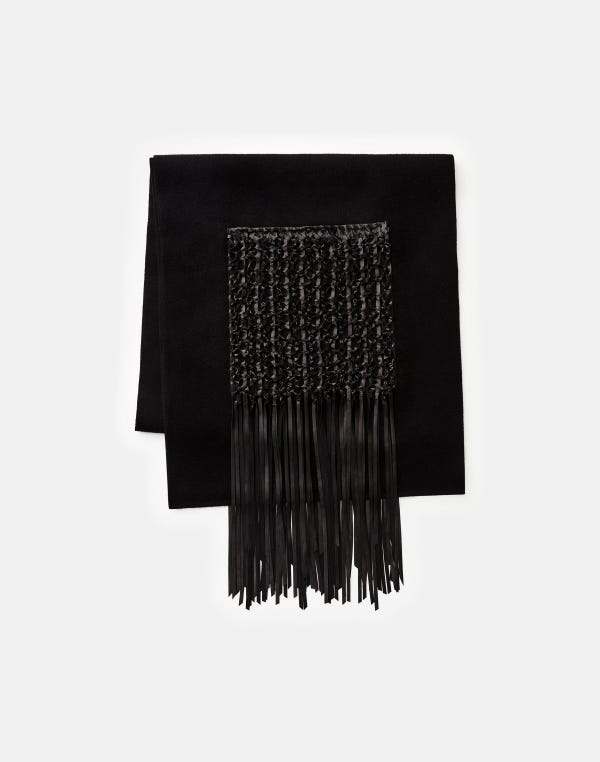 lafayette148 Wool-Cashmere & Macramé Leather Pocket Shawl