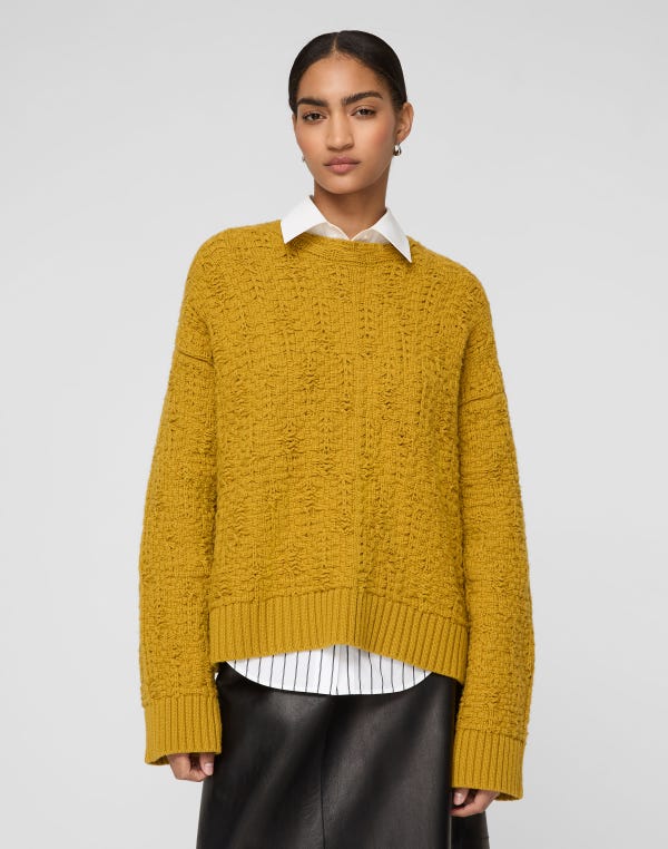 Lafayette148 Wool-Cashmere Textured Stitch Crewneck Sweater