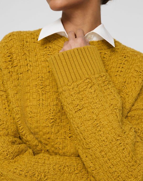 Lafayette148 Wool-Cashmere Textured Stitch Crewneck Sweater