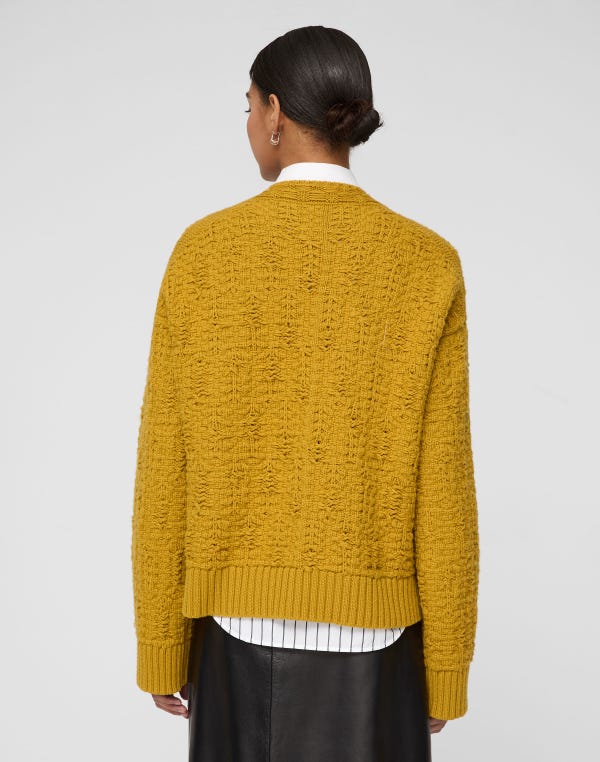 Lafayette148 Wool-Cashmere Textured Stitch Crewneck Sweater