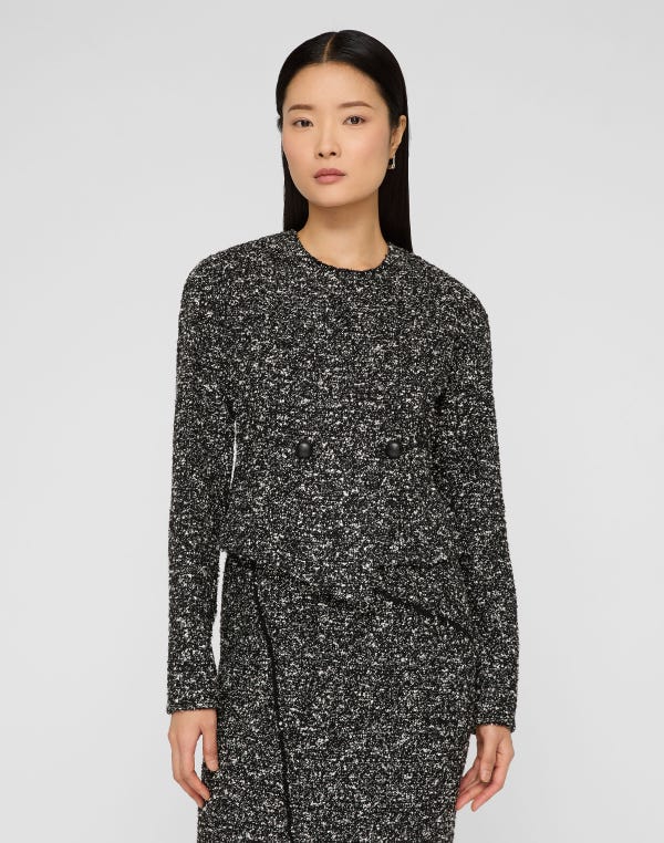 Lafayette148 Wool-Cotton Bouclé Tweed Asymmetric Fitted Jacket