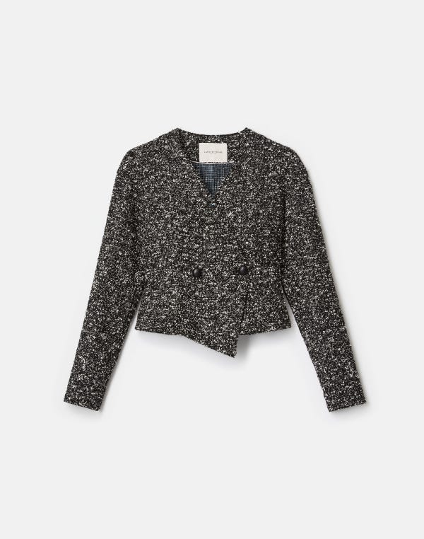 lafayette148 Wool-Cotton Bouclé Tweed Asymmetric Fitted Jacket