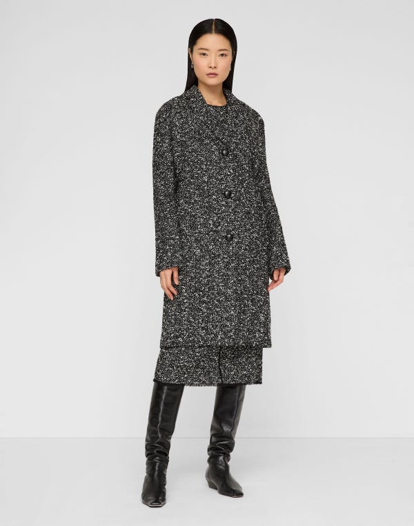 Lafayette148 Wool-Cotton Bouclé Tweed Three Button Coat