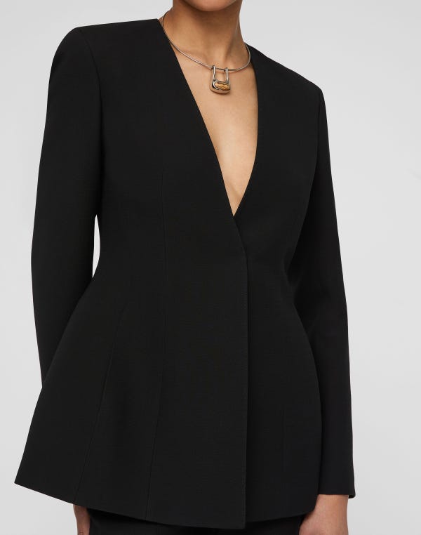 Lafayette148 Wool-Silk Crepe Collarless Fitted Blazer