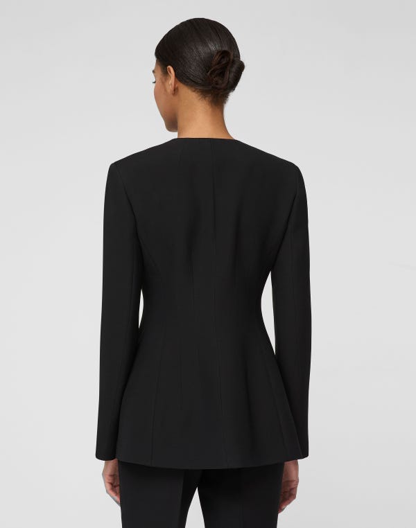 Lafayette148 Wool-Silk Crepe Collarless Fitted Blazer