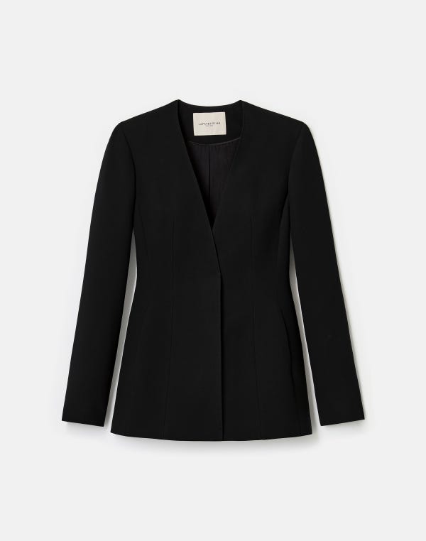 lafayette148 Wool-Silk Crepe Collarless Fitted Blazer
