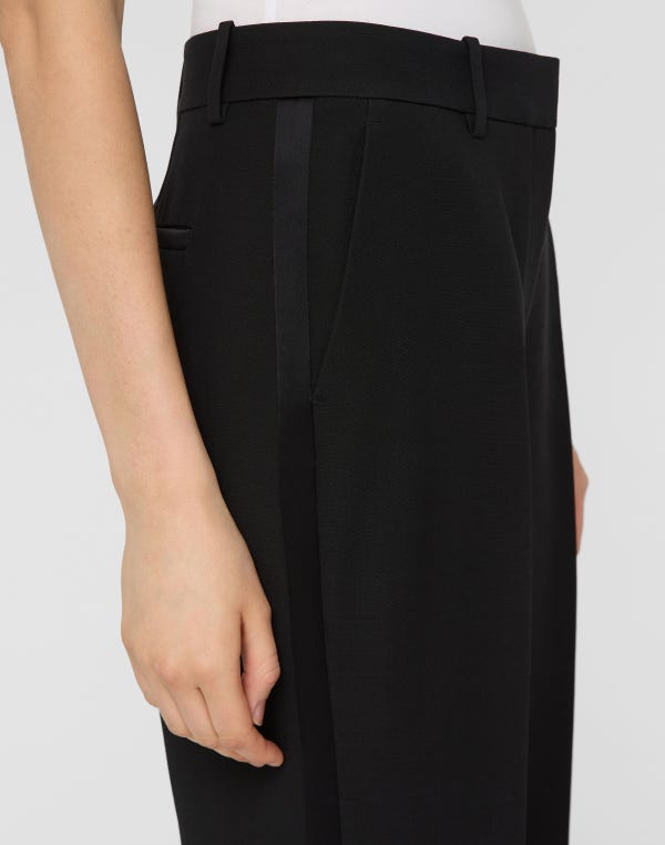 Lafayette148 Wool-Silk Crepe Gates Tuxedo Stripe Pant