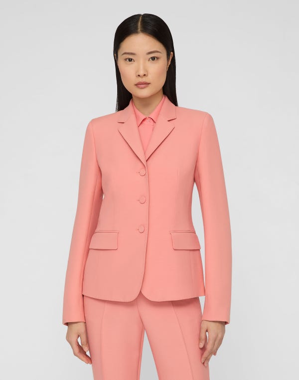 Lafayette148 Wool-Silk Crepe Three-Button Academy Blazer