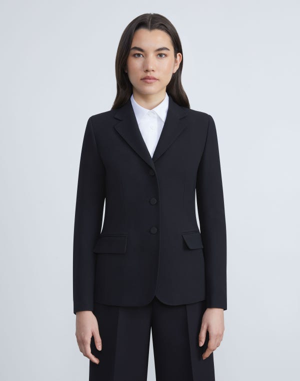 Lafayette148 Wool-Silk Crepe Three-Button Academy Blazer