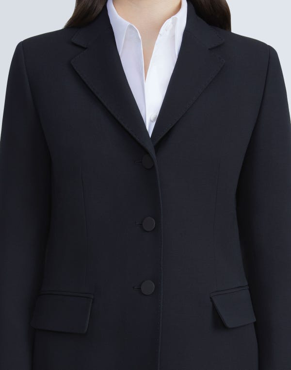 Lafayette148 Wool-Silk Crepe Three-Button Academy Blazer