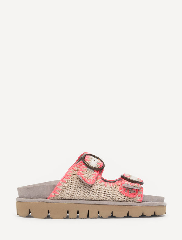 Laidbacklondon Clay Handwoven Crochet Double-Buckle Sandals Neon Pink