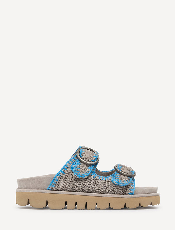 Laidbacklondon Clay Handwoven Crochet Double-Buckle Sandals Neon Blue