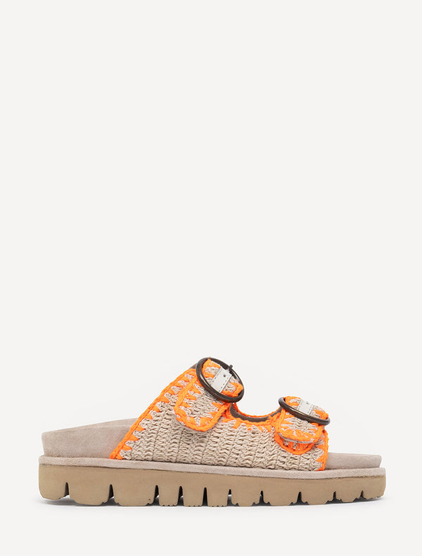 Laidbacklondon Clay Handwoven Crochet Double-Buckle Sandals Orange