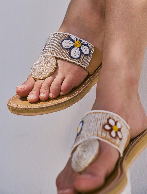 Laidbacklondon Heron LP Leather Sandal White Flower