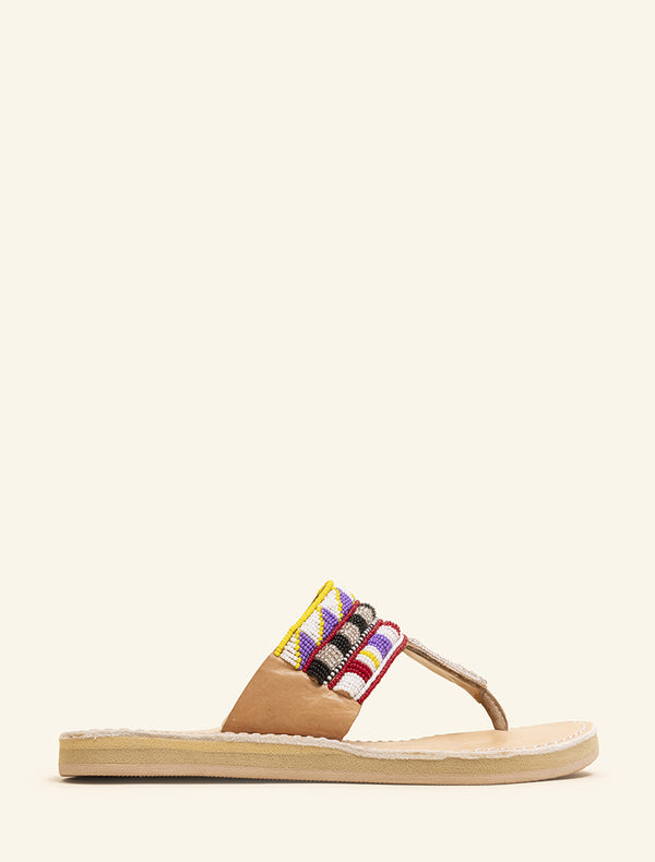 Laidbacklondon Heron LP Light Brown Leather Sandal Purple Mix