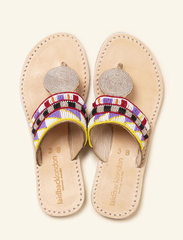 Laidbacklondon Heron LP Light Brown Leather Sandal Purple Mix