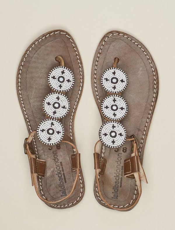 Laidbacklondon Isko Flat Leather Sandal White Maasai