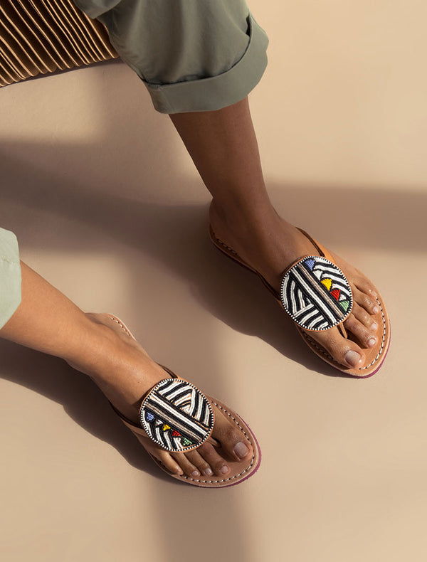 laidbacklondon Jayda SSR Light Brown Leather Black Tribal