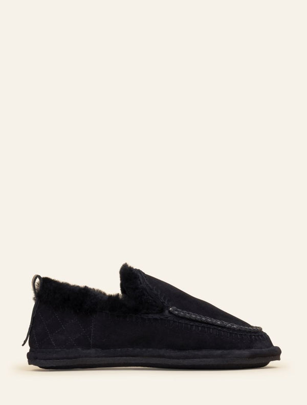 laidbacklondon Jude Crochet Sheepskin Slipper Black Suede Black