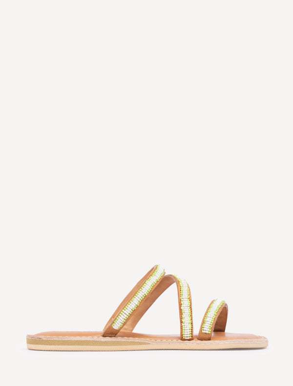 Laidbacklondon Kilifi Flat Leather Sandal Neon Green/White