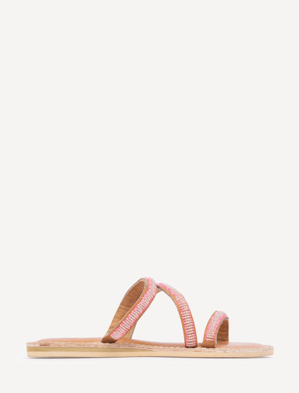 Laidbacklondon Kilifi Flat Leather Sandal Neon Pink/Silver