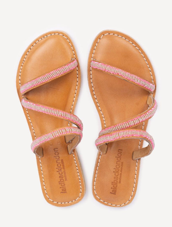 laidbacklondon Kilifi Flat Leather Sandal Neon Pink/Silver