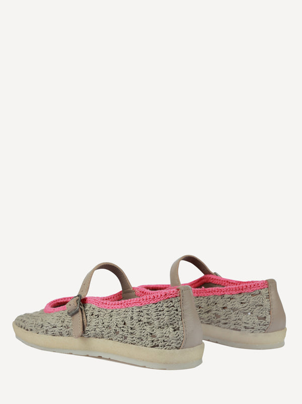 Laidbacklondon Knott Hand-Crocheted Mary Jane Flats Light Grey Pink