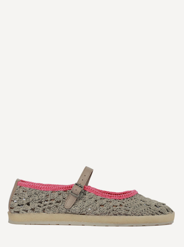 laidbacklondon Knott Hand-Crocheted Mary Jane Flats Light Grey Pink