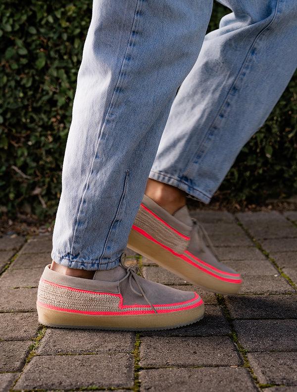 Laidbacklondon Komo Crochet Moccasin Fossil Neon Pink