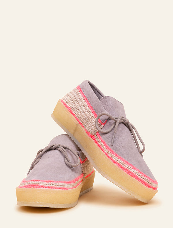 Laidbacklondon Komo Crochet Moccasin Fossil Neon Pink