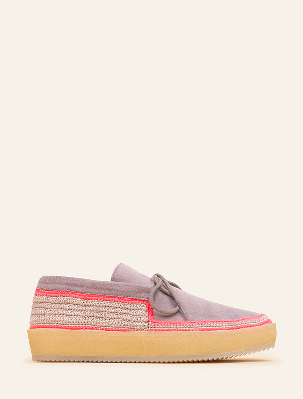 laidbacklondon Komo Crochet Moccasin Fossil Neon Pink