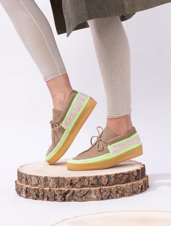 Laidbacklondon Komo Crochet Moccasin Otter Neon Green