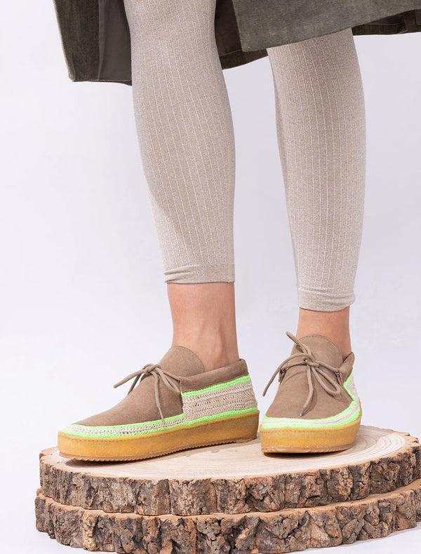 Laidbacklondon Komo Crochet Moccasin Otter Neon Green