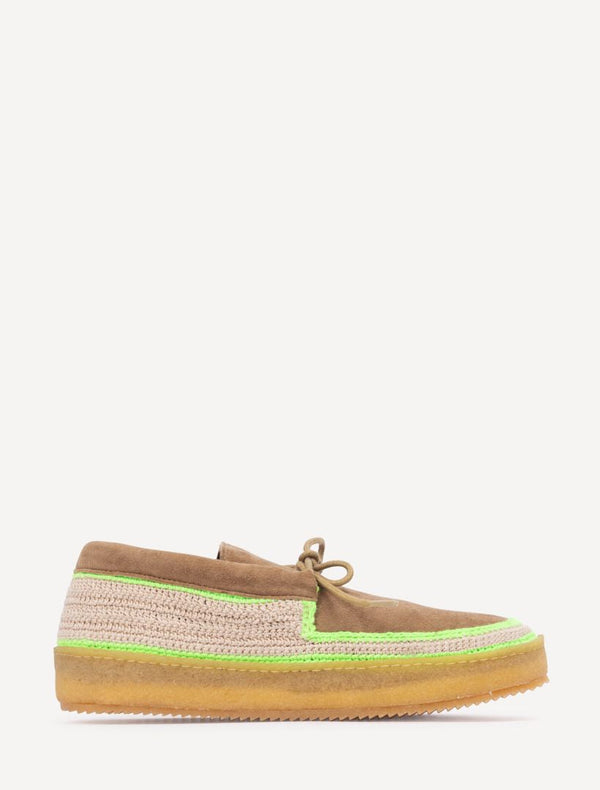 laidbacklondon Komo Crochet Moccasin Otter Neon Green
