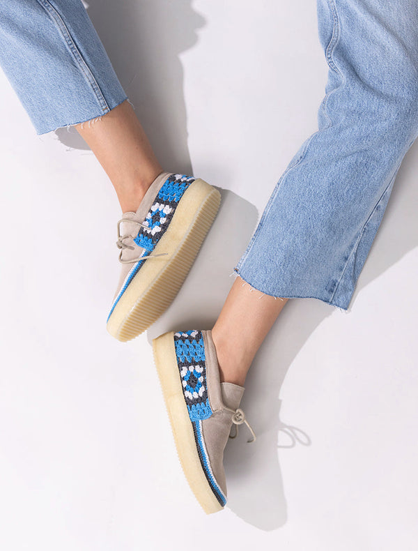 Laidbacklondon Komo Crochet Moccasin Sand Blue Multi