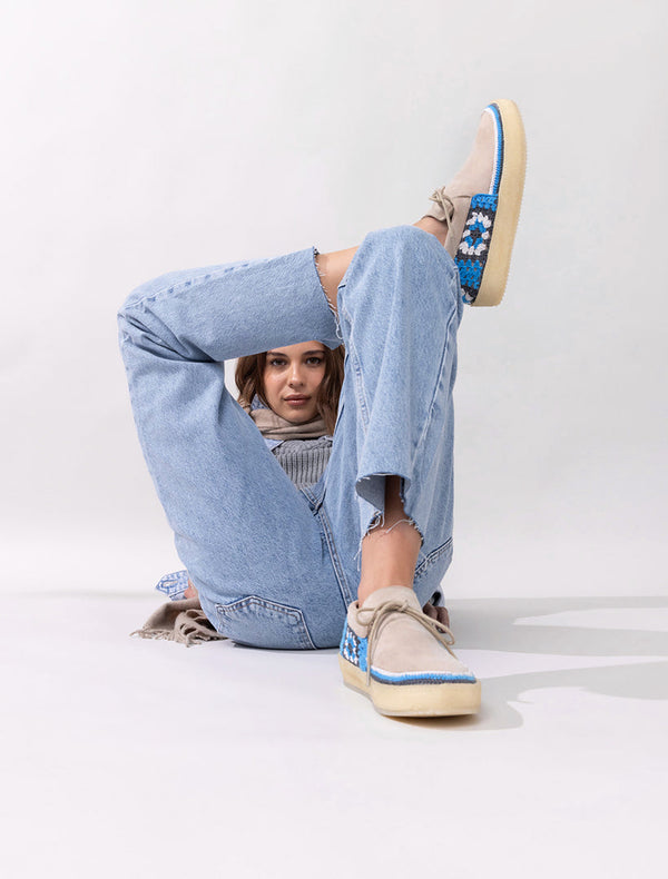 Laidbacklondon Komo Crochet Moccasin Sand Blue Multi
