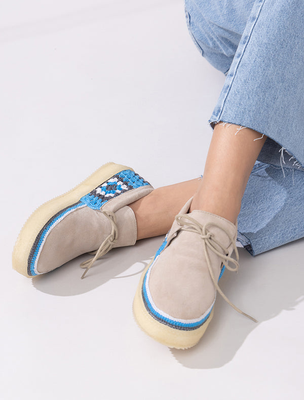 Laidbacklondon Komo Crochet Moccasin Sand Blue Multi