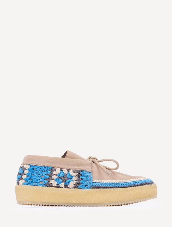 laidbacklondon Komo Crochet Moccasin Sand Blue Multi