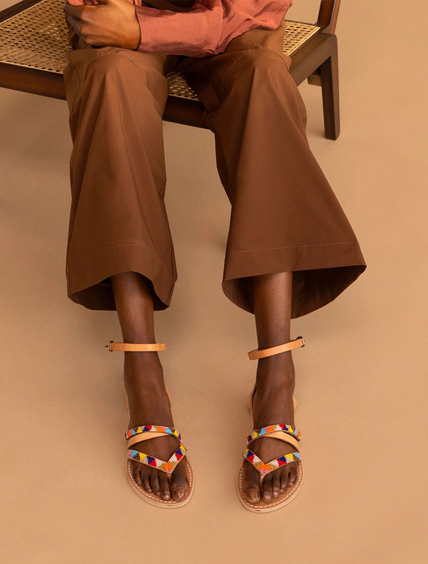 Laidbacklondon Buyuni Flat Leather Sandal Tribal