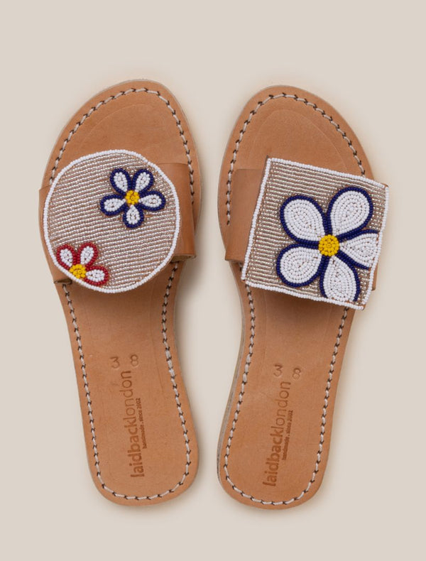 Laidbacklondon Crey LP Leather Sandal White Flower