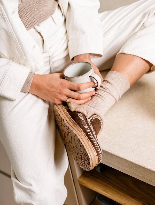 Laidbacklondon Jun 4.1. Slippers Choc Suede Wheat