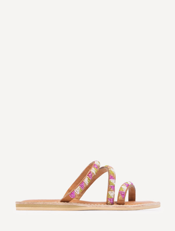 Laidbacklondon Kilifi Flat Leather Sandal Lime Mix