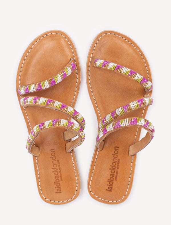 laidbacklondon Kilifi Flat Leather Sandal Lime Mix