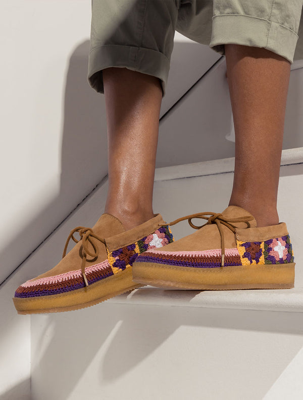 Laidbacklondon Komo Crochet Moccasin Saffron Suede